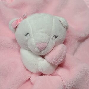 Carters Just One Pink Blanket White Bear Plush Baby Lovey Security Blanket